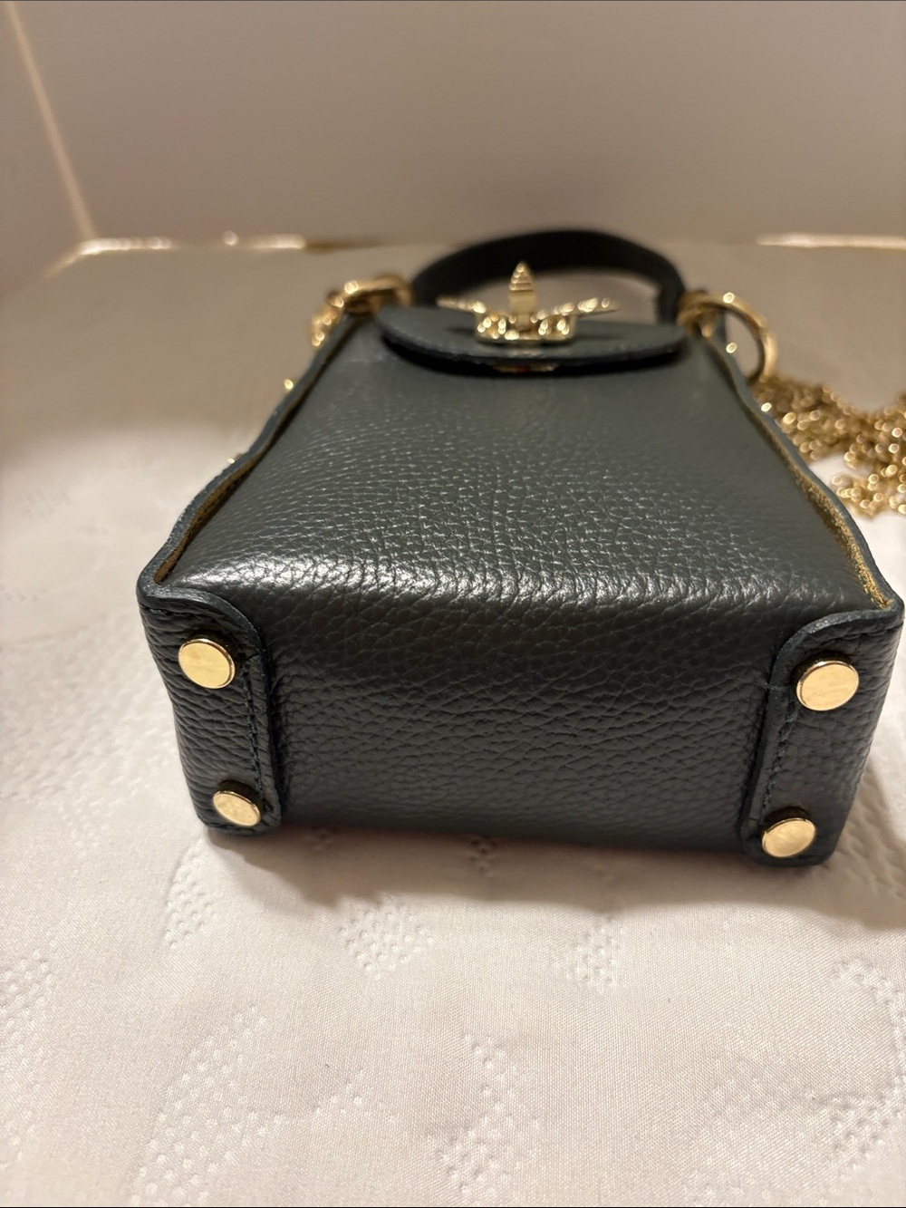 Vera Pelle Olive Green Leather Crossbody Bag with Beige Interior, made in Italy - Picture 12 of 16